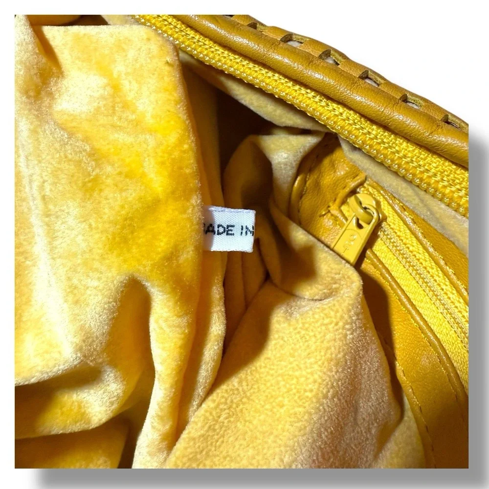 Vintage Retro 1980s Brio! Leather Bag Slouchy Hobo Woven Balloon‎ Purse Yellow